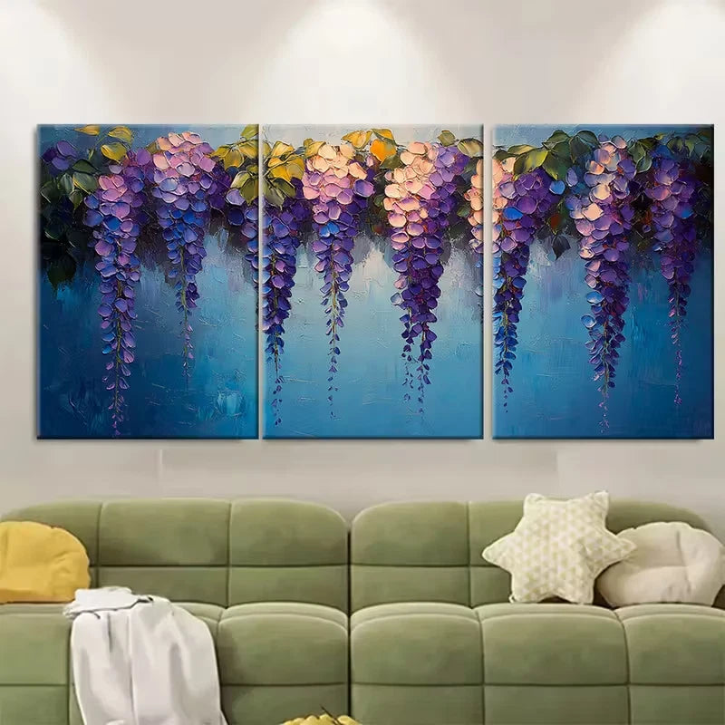 3pcs Wisteria Oil Painting Floral Impasto Metal Print Ready to Hang Art