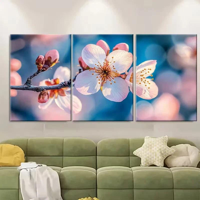 3pcs Elegant Blossom Flower Metal Print Ready to Hang Art