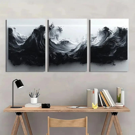 3pcs Abstract Black and White Modern Fluid Wall Art Set Canvas Framed 40x60cm - High Quality Print 100% Australian Made Wall Canvas Ready to Hang