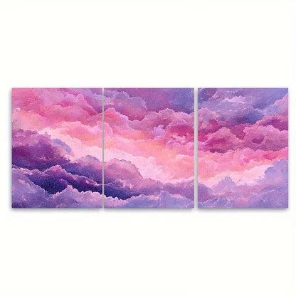 3pcs Pink and Purple Sunrise, Beach Sunrise Metal Print Ready to Hang Art