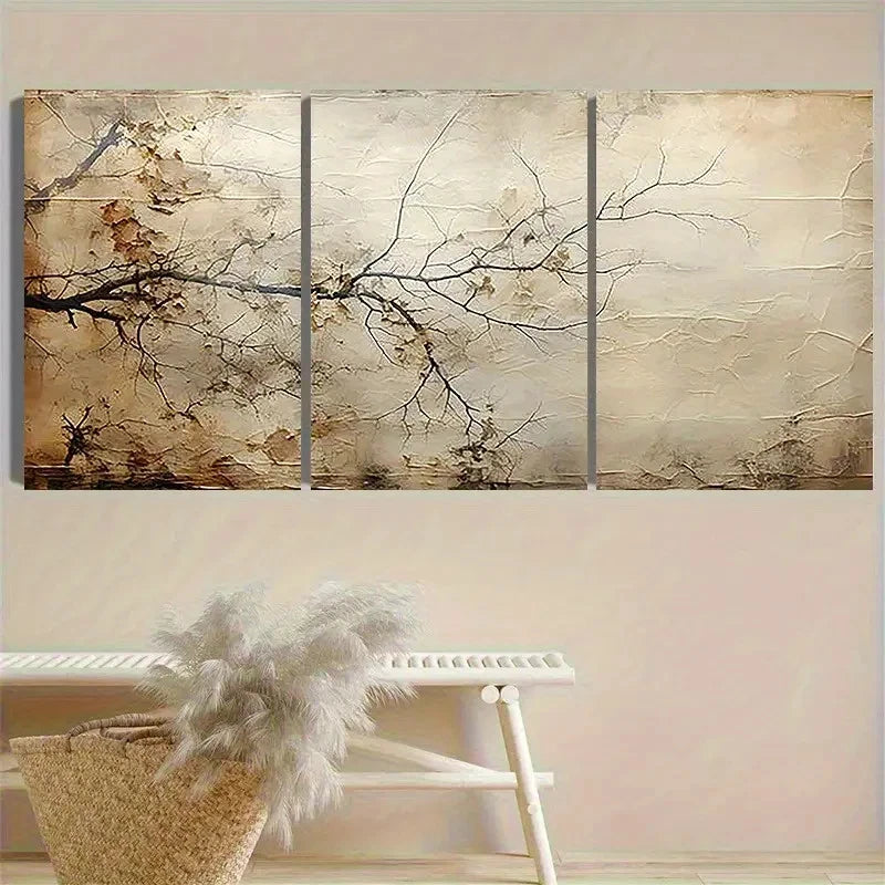 3pcs Weathered Tree Branch Texture Wall Art Set Canvas Framed 60x90cm - High Quality Print 100% Australian Made Wall Canvas Ready to Hang - Bella Home Decor