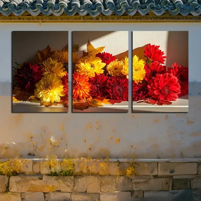 3pcs Vibrant Windowsill Blooms Design Illustration Metal Print Ready to Hang Art - Bella Home Decor
