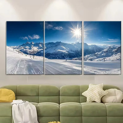 3pcs Andermatt Ski Mountain Switzerland Metal Print Ready to Hang Art - Bella Home Decor