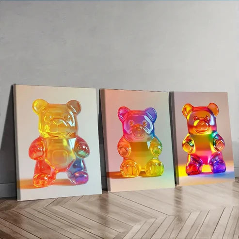 3pcs Gummy Bear Painting Wall Art Set Canvas Unframed - High Quality Print 100% Australian Made Wall Canvas