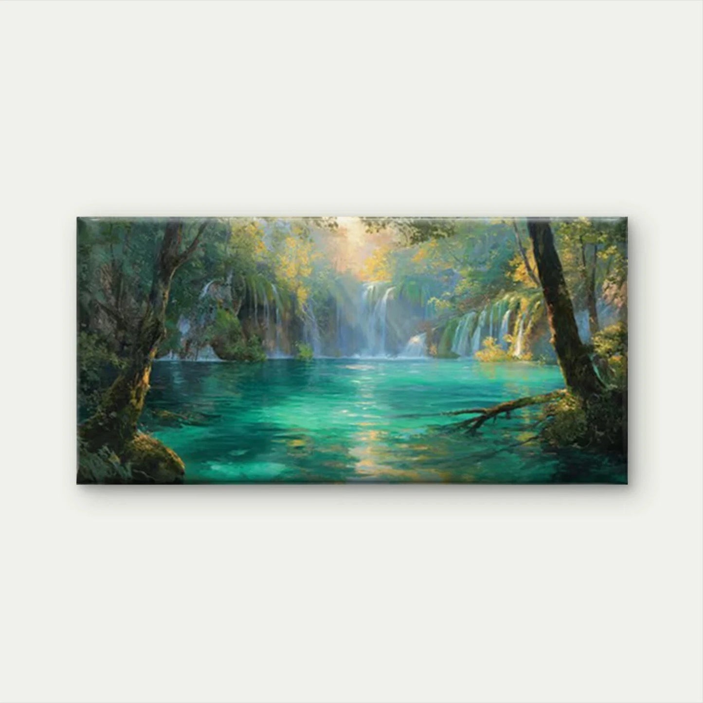 Lake & Sunlit Forest Landscape Wall Art Canvas Office Home Room Framed 120x60cm
