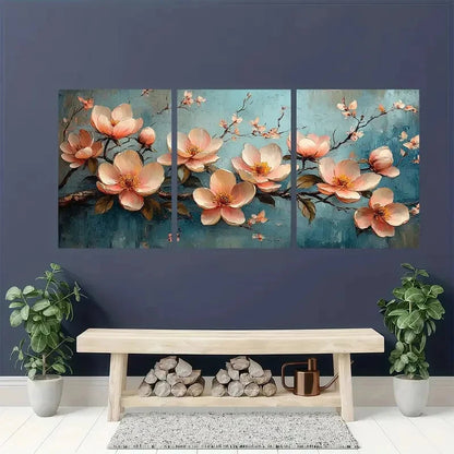 3pcs Peony Magnolia Landscape Painting Metal Print Ready to Hang Art - Bella Home Decor
