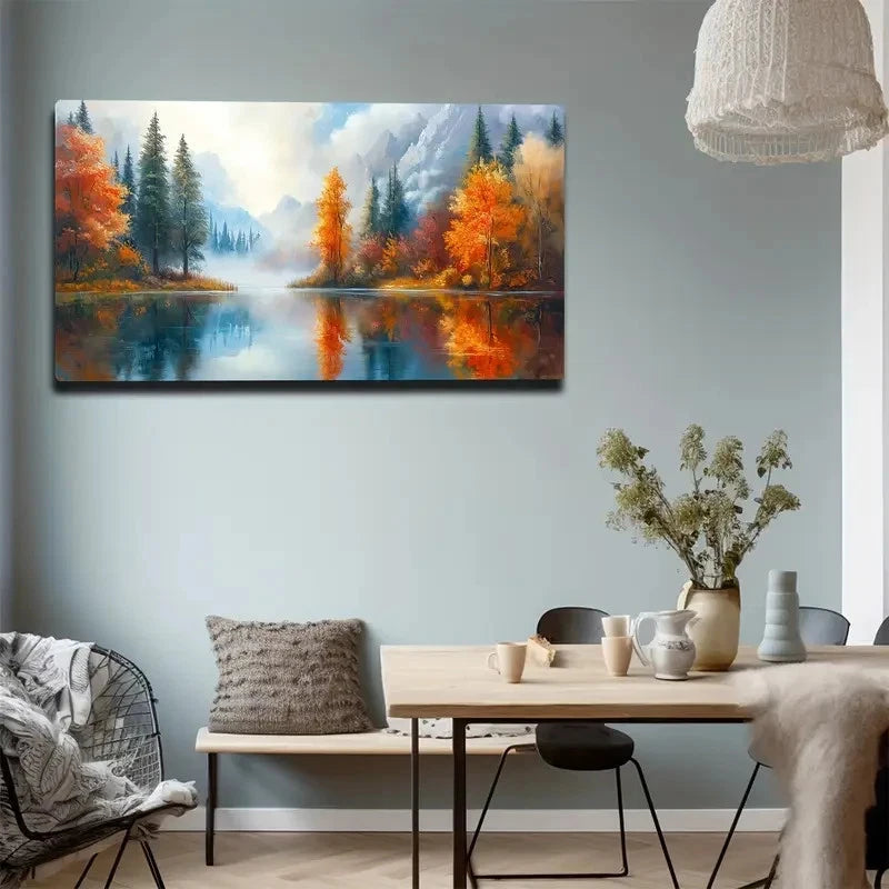 Autumn Mountain Scene Wall Art canvas office home room framed 120x60cm - Bella Home Decor