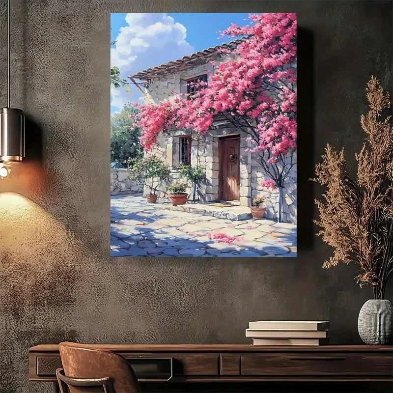 Beautiful Spring Cottage Bloom Vibrant Pink Painting 40x60cm Metal Print Ready to Hang - Bella Home Decor