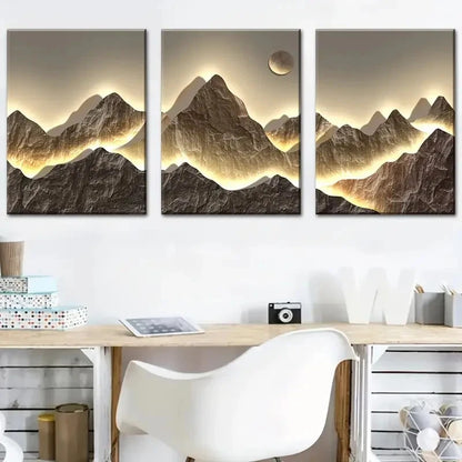 3pcs Golden Mountains Sunshine On The Mountains Metal Print Ready to Hang Art - Bella Home Decor