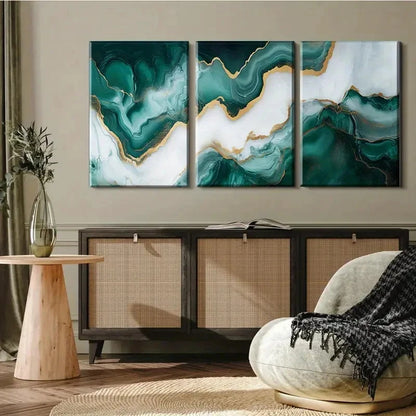 3pcs Luxury Triple Panel Abstract Marble Metal Print Ready to Hang Art - Bella Home Decor
