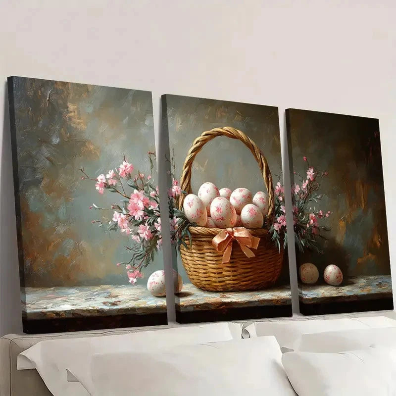 3pcs Easter Basket Oil Painting Set  PS  Wall Art Set Canvas Framed 60x90cm - High Quality Print 100% Australian Made Wall Canvas Ready to Hang - Bella Home Decor