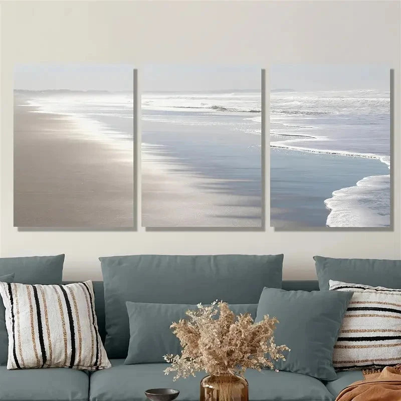 3pcs Beautiful And Boundless Ocean Natural Beach Metal Print Ready to Hang Art - Bella Home Decor
