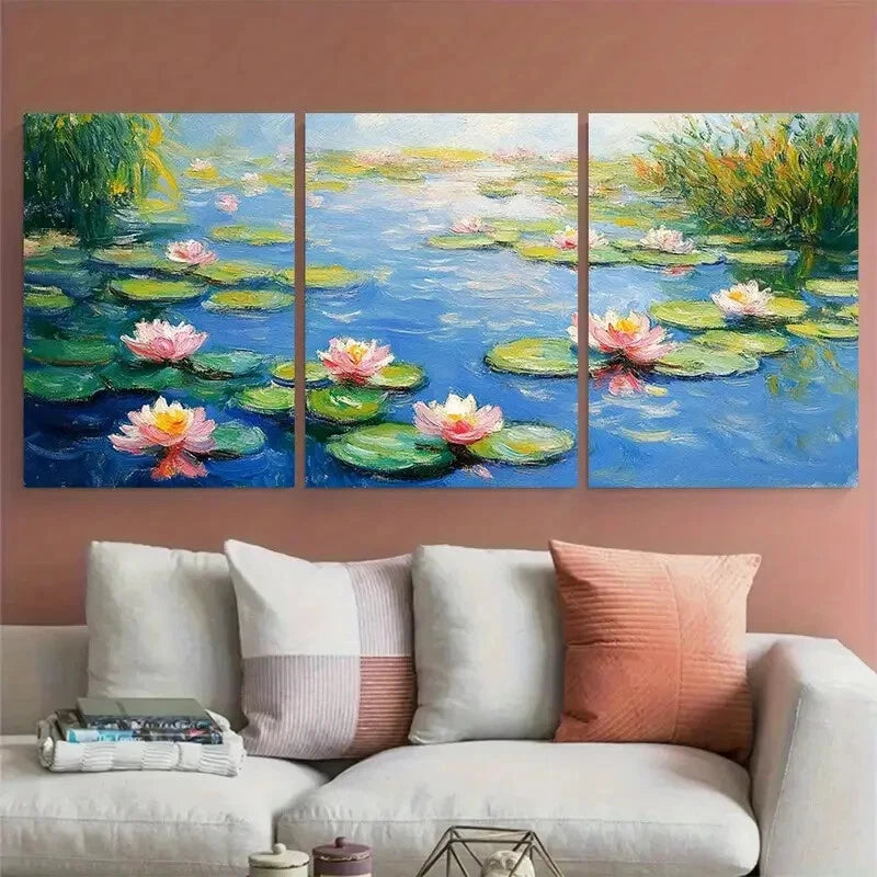 3pcs Claude Monet Waterlilies Illustration Metal Print Ready to Hang Art - Bella Home Decor