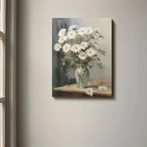 Beautiful White Daisies In A Vase Painting  60x90cm Metal Print Ready to Hang