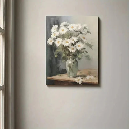 Beautiful White Daisies In A Vase Painting  60x90cm Metal Print Ready to Hang