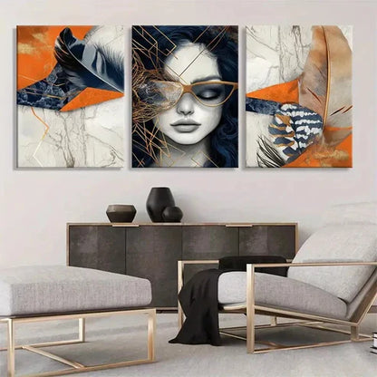 3pcs Abstract Woman Geometric Element Perfect Wall Art Set Canvas Unframed - High Quality Print 100% Australian Made Wall Canvas