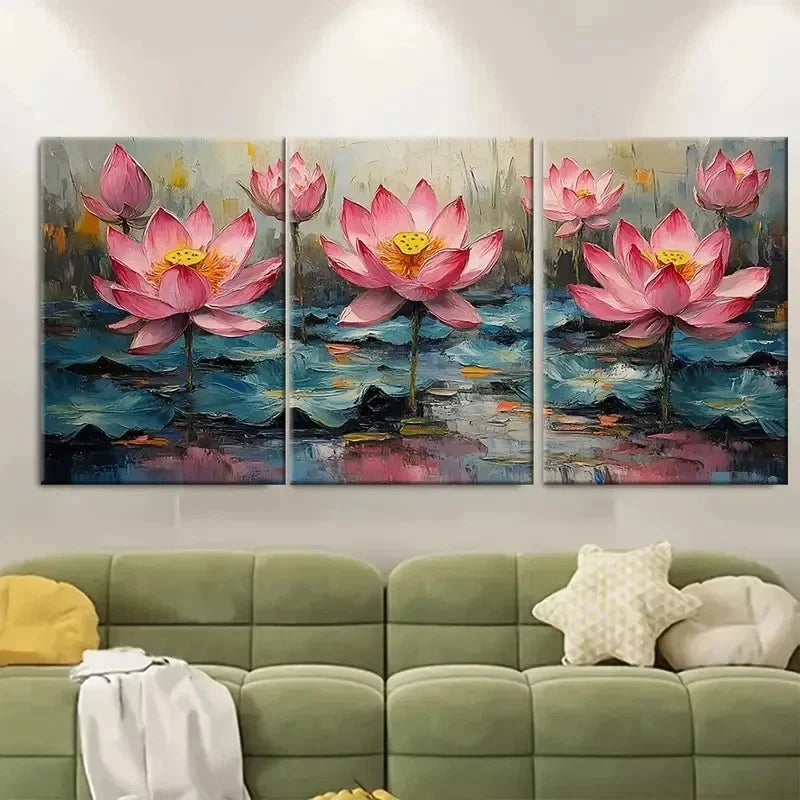 3pcs Water Lily Flower Impasto UI  Wall Art Set Canvas Framed 50x70cm - High Quality Print 100% Australian Made Wall Canvas Ready to Hang - Bella Home Decor