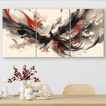 3pcs Dynamic Black and Red Wings Fluid Wall Art Canvas Unframed - High Quality Print 100% Australian Made Wall Canvas - Bella Home Decor