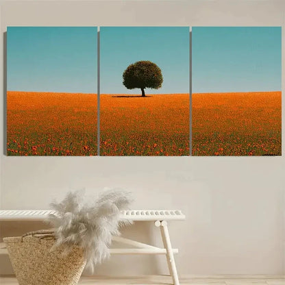 3pcs Tree in a Field Landscape Wall Art Set Canvas Framed 60x90cm - High Quality Print 100% Australian Made Wall Canvas Ready to Hang