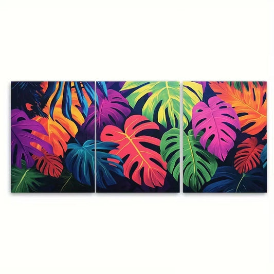 3pcs Vibrant Tropical Jungle and Exotic Foliage Wall Art Set Canvas Framed 50x70cm - High Quality Print 100% Australian Made Wall Canvas Ready to Hang