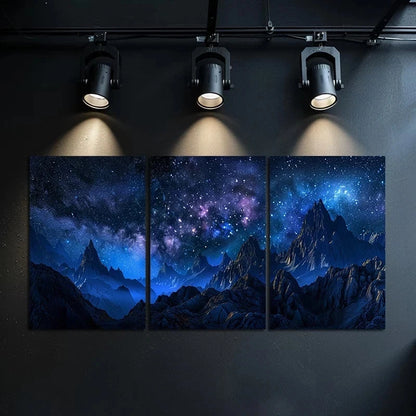 3pcs Dark Night, Starry Sky, Distant Mountains Metal Print Ready to Hang Art - Bella Home Decor