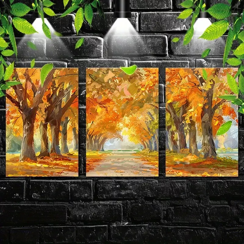 3pcsCharming Golden Autumn Wall Art Set Canvas Framed 50x70cm - High Quality Print 100% Australian Made Wall Canvas Ready to Hang