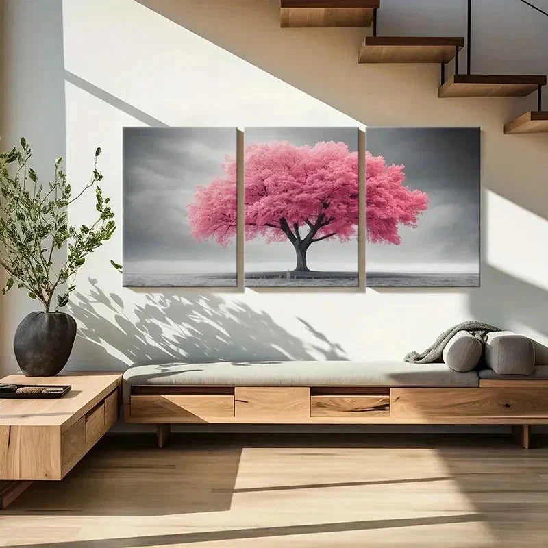 3pcs Serene Nature Pink Tree Landscape Wall Art Set Canvas Framed 60x90cm - High Quality Print 100% Australian Made Wall Canvas Ready to Hang