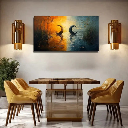 Two-Tone Moon Reflective Wall Art Canvas Office Home Room Framed 120x60cm