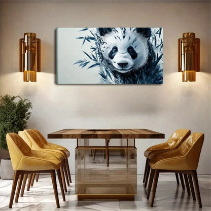 Cute Panda with Bamboo Wall Art canvas office home room framed 120x60cm - Bella Home Decor