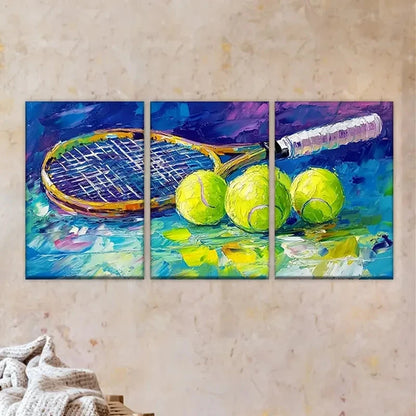 3pcs Tennis Theme with Rackets & Balls Wall Art Set Canvas Framed 50x70cm - High Quality Print 100% Australian Made Wall Canvas Ready to Hang