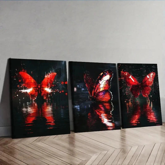 3pcs Featuring Butterfly-Themed Wall Art Set Canvas Framed 50x70cm - High Quality Print 100% Australian Made Wall Canvas Ready to Hang