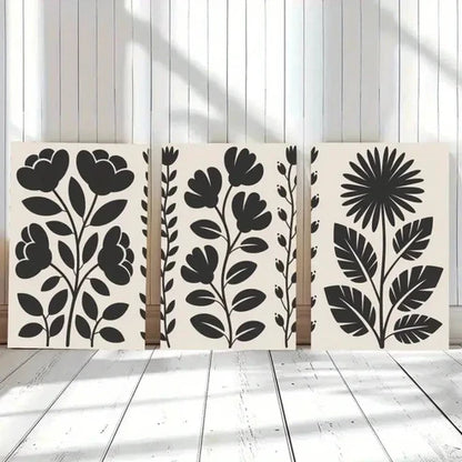 3pcs Floral Silhouettes, Botanical Canvas Wall Art Canvas Unframed - High Quality Print 100% Australian Made Wall Canvas