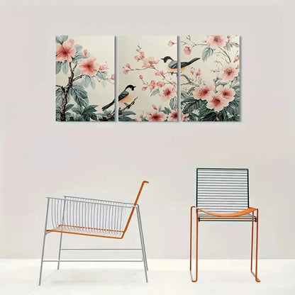 3pcs Birds and Blossoms Decor Metal Print Ready to Hang Art - Bella Home Decor