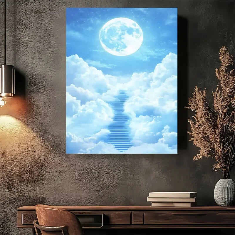 Beautiful Stairway To The Moon Sky Painting 40x60cm Metal Print Ready to Hang - Bella Home Decor