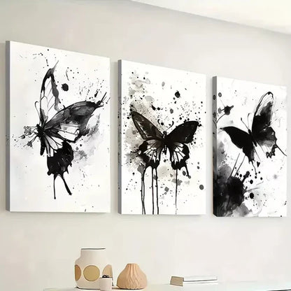 3pcs Elegant Butterfly Abstract Black & White Wall Art Set Canvas Unframed - High Quality Print 100% Australian Made Wall Canvas