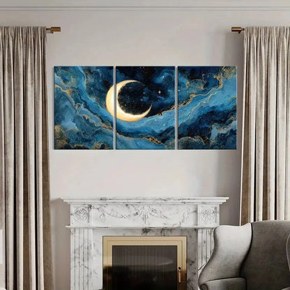 3pcs Moonlit Night Sky Celestial Art Abstract Metal Print Ready to Hang Art - Bella Home Decor
