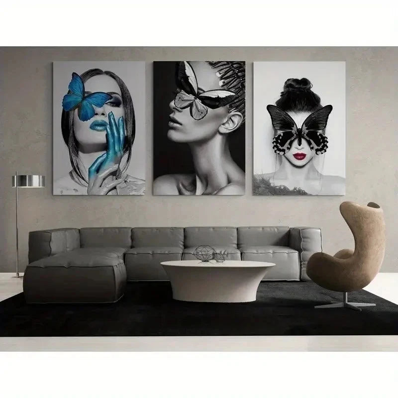 3pcs Beautiful Woman  Face BM     Wall Art Set Canvas Framed 50x70cm - High Quality Print 100% Australian Made Wall Canvas Ready to Hang - Bella Home Decor