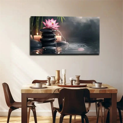 Pink for Lotus Blossom Pebble Wall Art Canvas Office Home Room Framed 120x60cm