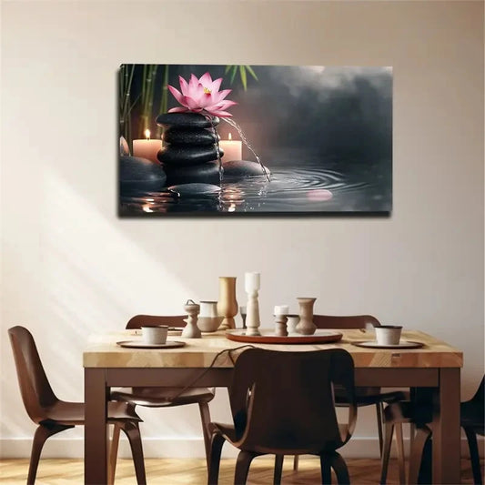 Pink for Lotus Blossom Pebble Wall Art Canvas Office Home Room Framed 120x60cm