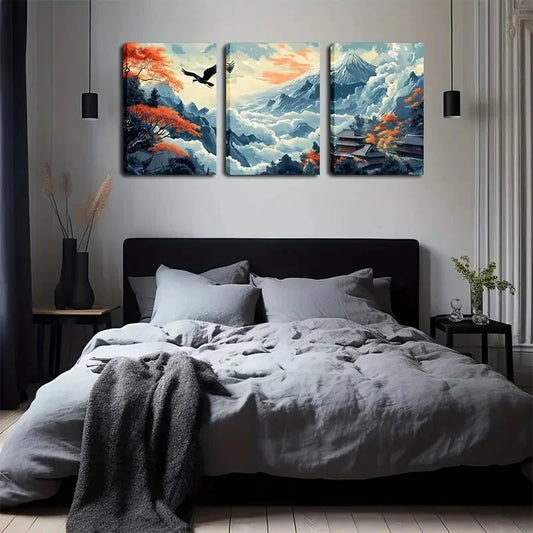 3pcs Red Foliage Mountain Landscape Wall Art Set Canvas Framed 40x60cm - High Quality Print 100% Australian Made Wall Canvas Ready to Hang