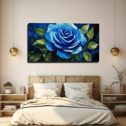Vibrant Bloom Blue Rose Wall Art Canvas Office Home Room Framed 120x60cm