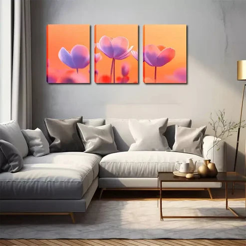 3pcs A few Pink Flowers Wall Art Set Canvas Unframed - High Quality Print 100% Australian Made Wall Canvas - Bella Home Decor