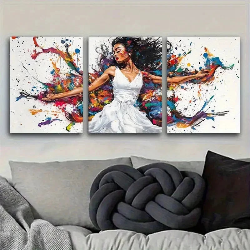 3pcs Abstract Dynamic Movement & Splash of Paint Metal Print Ready to Hang Art - Bella Home Decor