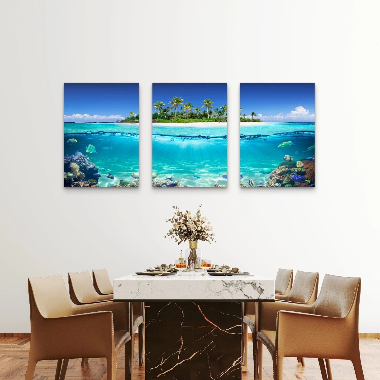3pcs Tropical Island Coral Reef Paradise Wall Art Set Canvas Framed 60x90cm - High Quality Print 100% Australian Made Wall Canvas Ready to Hang - Bella Home Decor