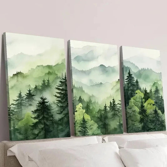 3pcs Misty Cedar Forest Wall Art Set Canvas Framed 40x60cm - High Quality Print 100% Australian Made Wall Canvas Ready to Hang