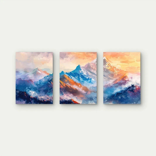 3pcs Majestic Sunlit Peaks At Dawn Wall Art Set Canvas Framed 40x60cm - High Quality Print 100% Australian Made Wall Canvas Ready to Hang