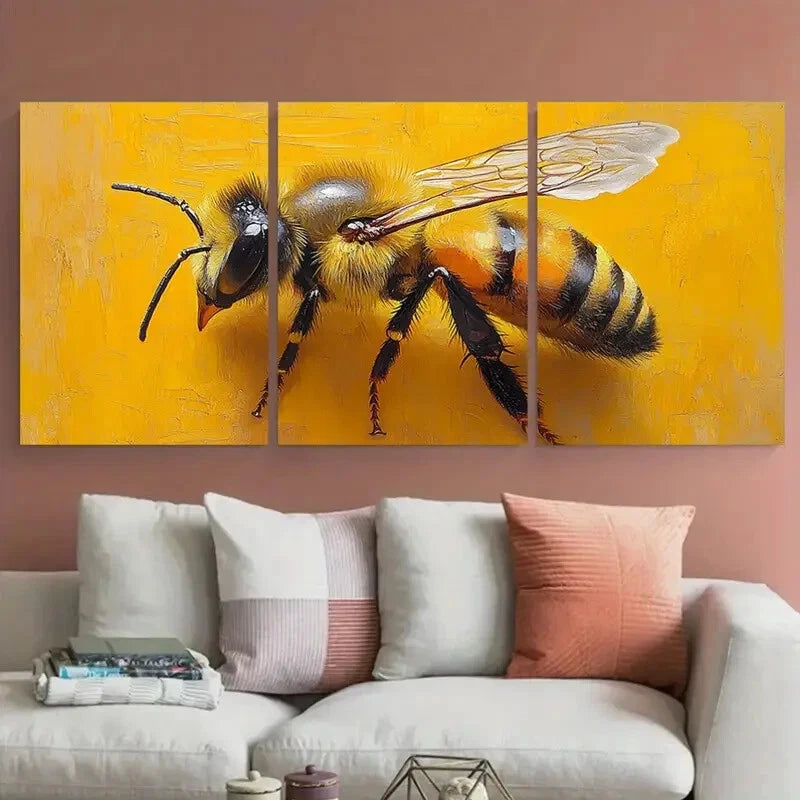 3pcs Vibrant Honeybee Animal Illustration Metal Print Ready to Hang Art - Bella Home Decor