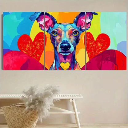 3pcs Italian Greyhound King of Hearts Wall Art Set Canvas Unframed - High Quality Print 100% Australian Made Wall Canvas - Bella Home Decor