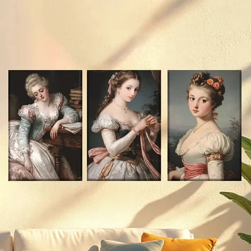 3pcs Elegant Women in Period Dresses  Wall Art Set Canvas Unframed - High Quality Print 100% Australian Made Wall Canvas