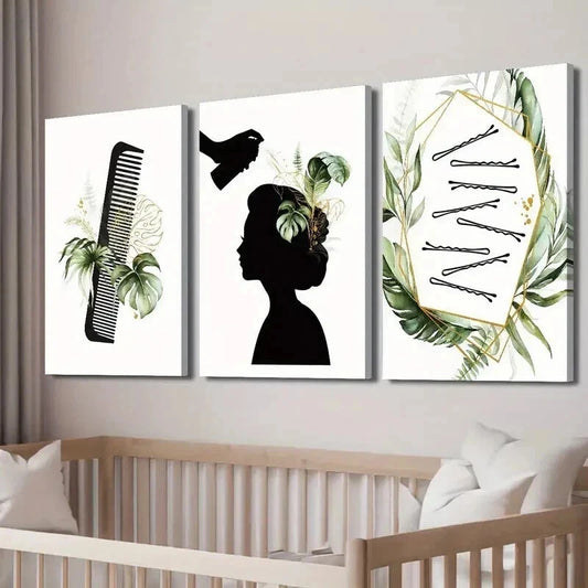 3pcs Hair Salon Beauty Parlor Decor Wall Art Set Canvas Framed 50x70cm - High Quality Print 100% Australian Made Wall Canvas Ready to Hang